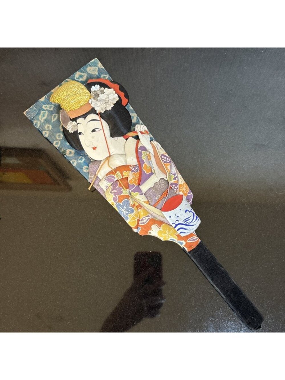 Vintage Geisha Japanese Wooden Hagoita Paddle New Years Game of Hanetsuki